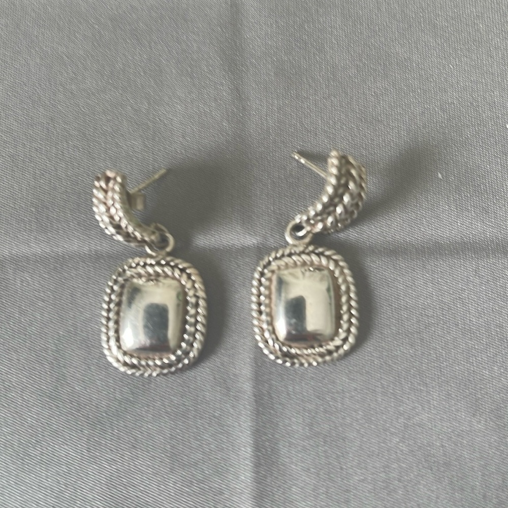 Vintage 925 Sterling Silver square dangle hinged earrings